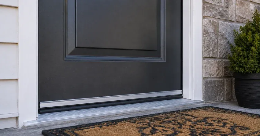 technician replacing worn door weatherstripping in Thamesford home