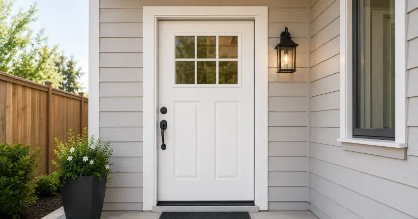 technician installing exterior door frame in Thamesford
